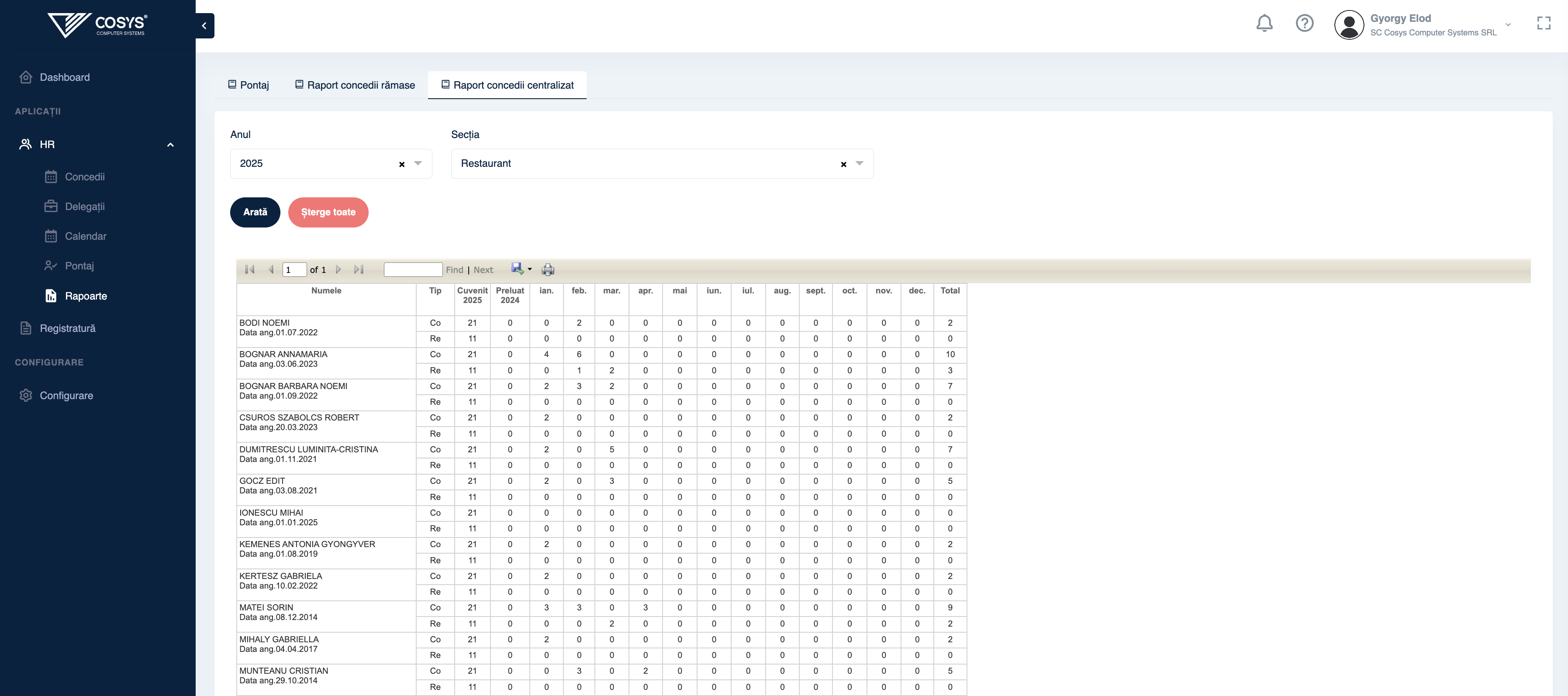 Raport concedii centralizat